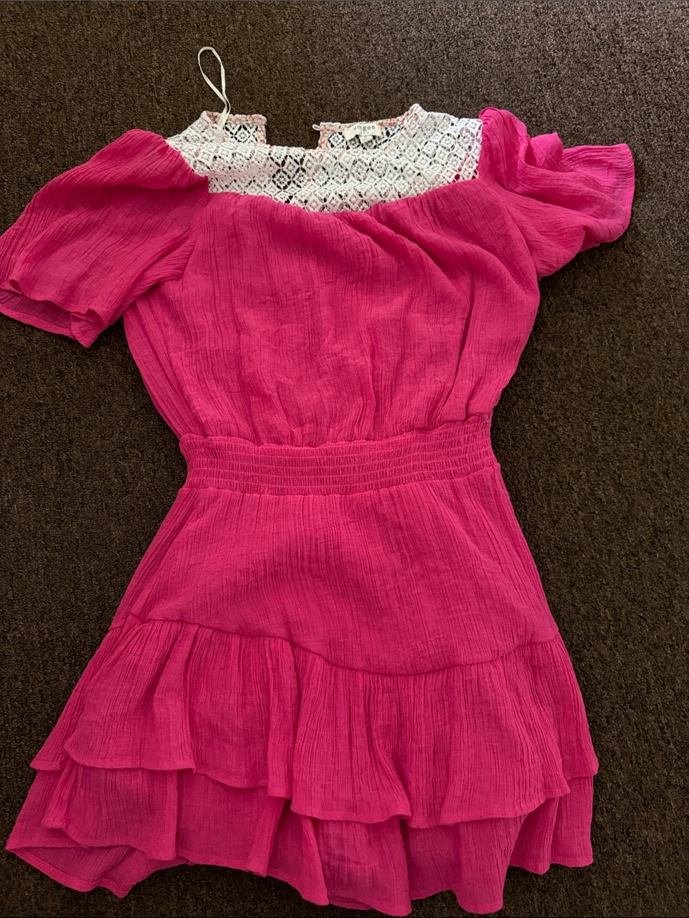 Women’s Hot Pink Lace-Trim Tiered Dress